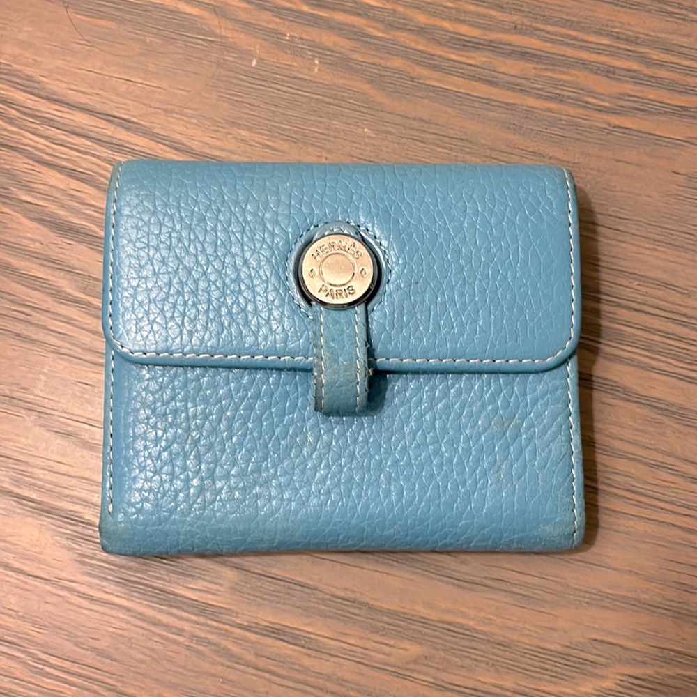 HERMES Paris Vintage Tri-Fold Wallet Blue & Silver Hardware
